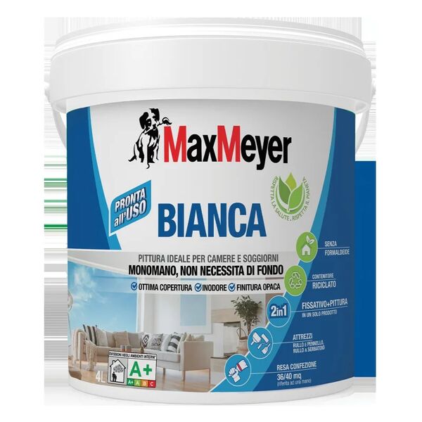 maxmeyer pittura per interni lavabile,  la bianca bianco opaco, 4 l