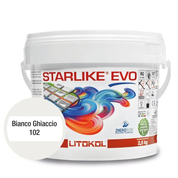 litokol stucco fuga-stop  starlike evo 102 bianco ghiaccio stucco epossidico bicomponente in confezione da 2,5 kg bianco ghiaccio