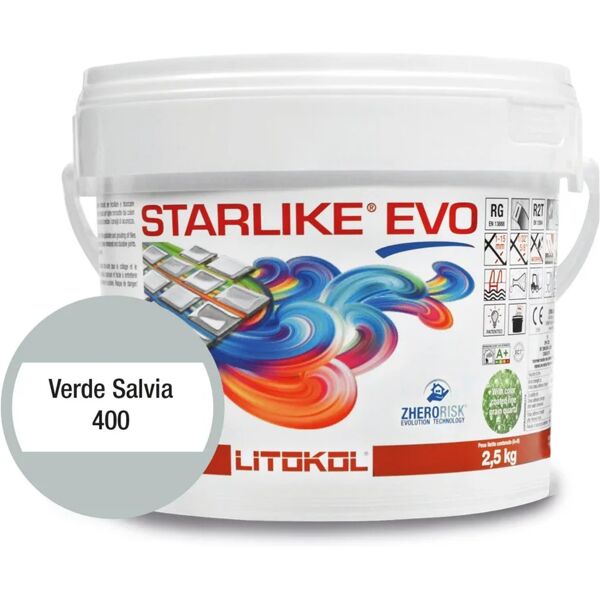 litokol stucco fuga-stop  starlike evo 400 verde salvia stucco epossidico bicomponente in confezione da 2,5 kg verde salvia