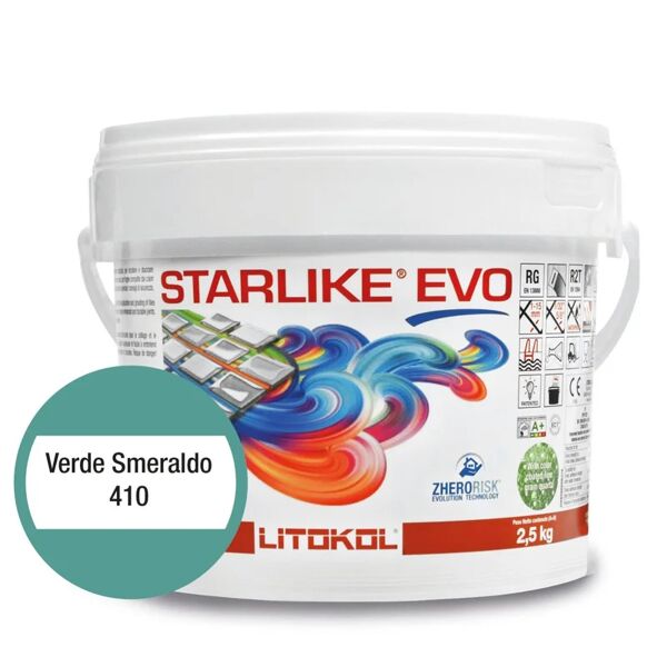 litokol stucco fuga-stop  starlike evo 410 verde smeraldo stucco epossidico bicomponente in confezione da 2,5 kg verde smeraldo