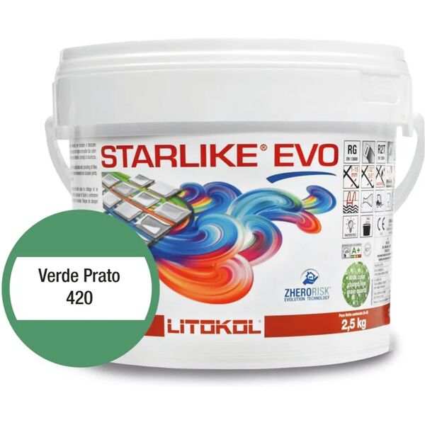 litokol stucco fuga-stop  starlike evo 420 verde prato stucco epossidico bicomponente in confezione da 2,5 kg verde prato