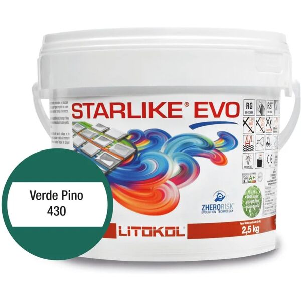 litokol stucco fuga-stop  starlike evo 430 verde pino stucco epossidico bicomponente in confezione da 2,5 kg verde pino