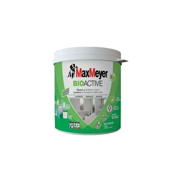 maxmeyer pittura per interni traspirante, antimuffa,  bioactive bianco opaco, 0.75 l