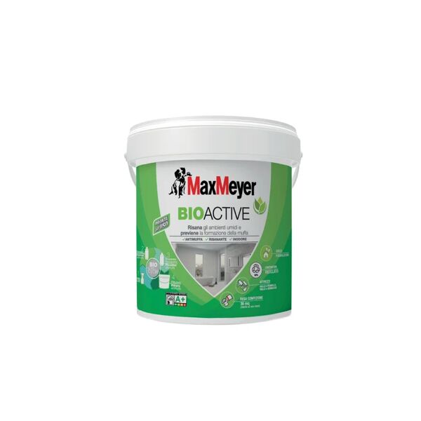 maxmeyer pittura per interni traspirante, antimuffa,  bioactive antimuffa bianco opaco, 4 l