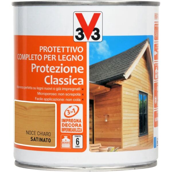 v33 impregnante per legno da esterno a base solvente  protezione classica noce chiaro satinato 0.75 lt, 6 anni di protezione.