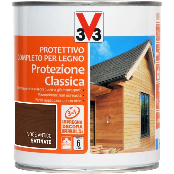 v33 impregnante per legno da esterno a base solvente  protezione classica noce antico satinato 0.75 lt, 6 anni di protezione.