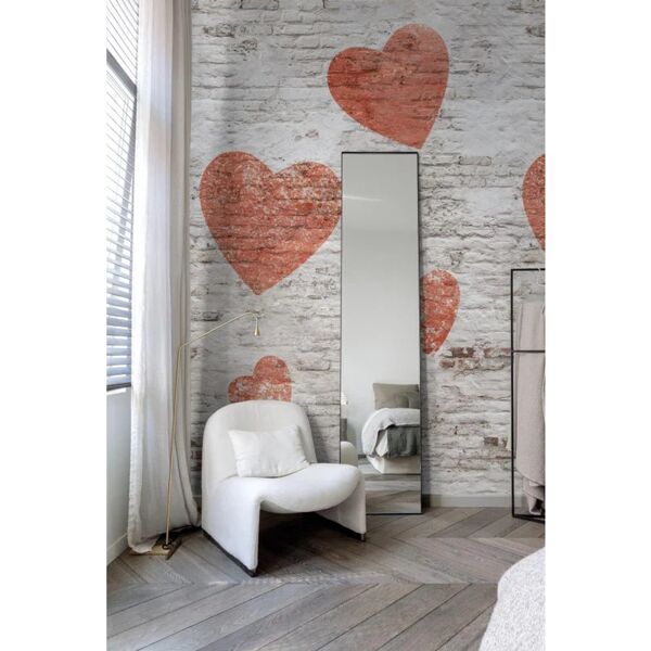 grandecolife fotomurale  muro colore grigio chiaro e rosso, 159 x 280 cm