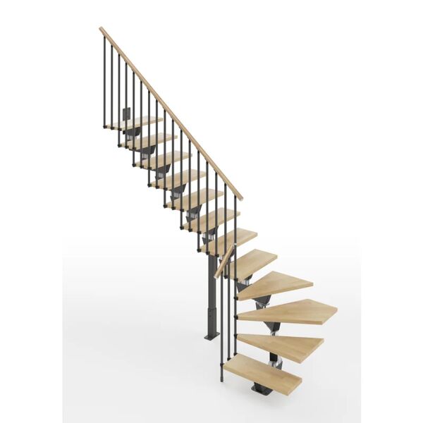 leroy merlin scala a rampa ¼ di giro vida larghezza 75 cm, struttura in metallo grigio antracite, gradini in legno faggio