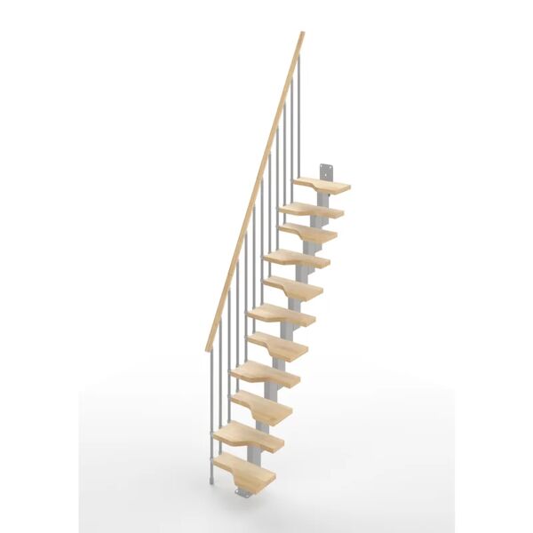 leroy merlin scala a rampa dritto e passo giapponese bria larghezza 61 cm, struttura in metallo grigio argento, gradini in legno faggio