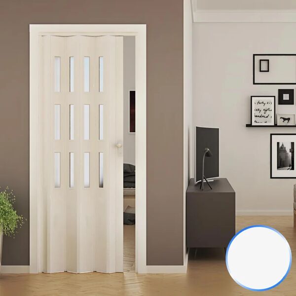 forte porta a soffietto da interno in pvc bianca vetro satinato 88,5x214 cm mod. luciana