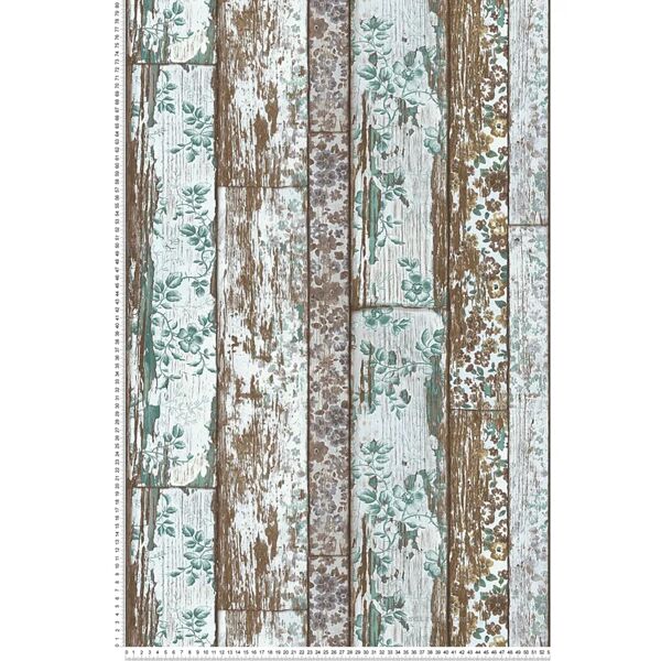 as creation carta da parati tavole di legno alterate e invecchiate dalle intemperie blu verde e marrone - 53 cm x 10,05 m - a.s. création