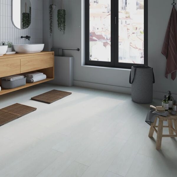 leroy merlin generico - pavimento in pvc - listoni pvc ad incastro bianco - effetto legno - bianco - l. 94 x l.15 cm - spessore 3,2 mm - 1,97 mq/14 listoni -