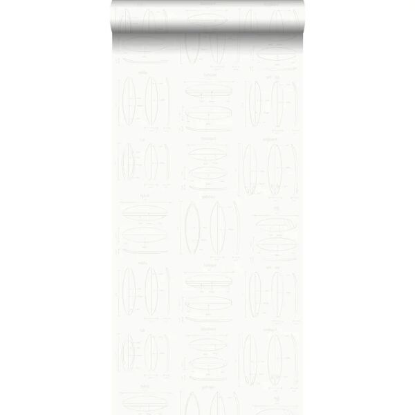 estahome carta da parati disegni tecnici di tavole da sport bianco e argento - 0,53 x 10,05 m -