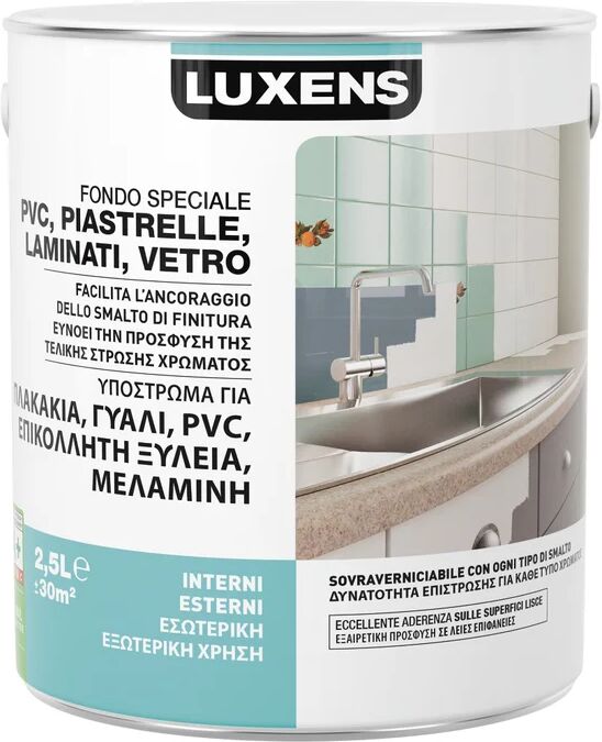 luxens fondo per pittura  per piastrelle, pvc, laminati, vetro base acqua per piastrellelaminatogalvanizzato 2.5 l