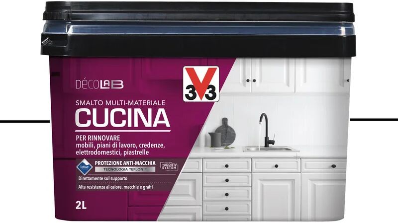 v33 smalto da interno per mobile lavabile,  decolab smalto cucina bianco opaco, 2 l