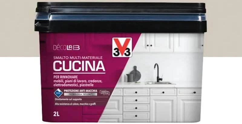 v33 smalto da interno per mobile lavabile,  decolab cucina grigio argilla satinato, 2 l