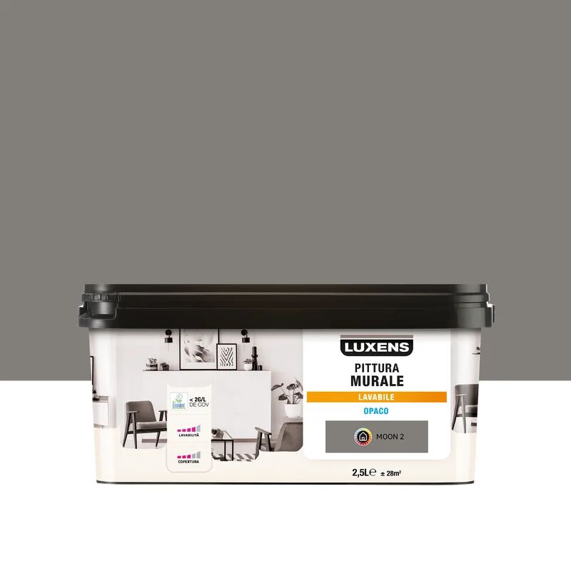 luxens pittura per interni lavabile,  opaca grigio moon 2 opaco, 2.5 l