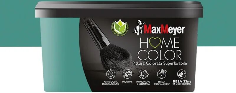 maxmeyer pittura per interni super lavabile,  home color verde pavone opaco, 2.5 l