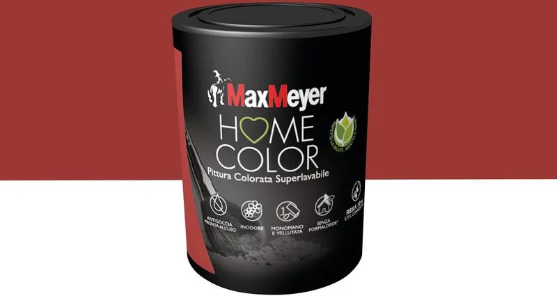 maxmeyer pittura per interni super lavabile,  home color rosso scarlet opaco, 0.75 l