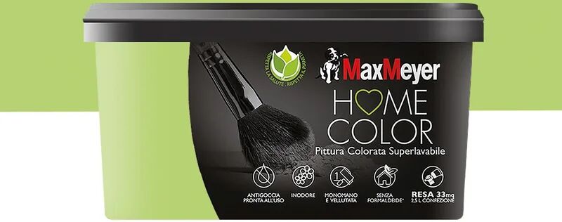 maxmeyer pittura per interni super lavabile,  home color verde bamboo opaco, 2.5 l