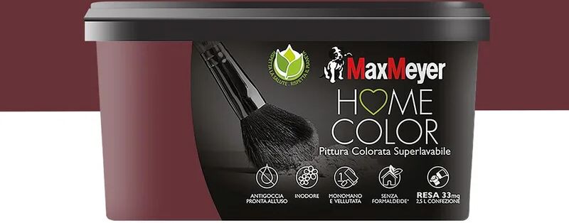 maxmeyer pittura per interni super lavabile,  home color rosso sangria opaco, 2.5 l