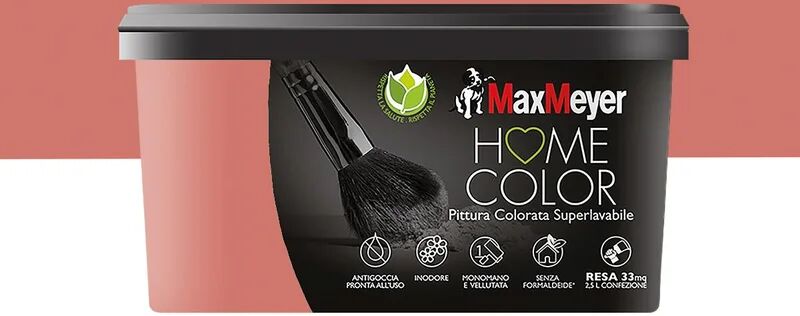 maxmeyer pittura per interni super lavabile,  home color rosso corrallo opaco, 2.5 l