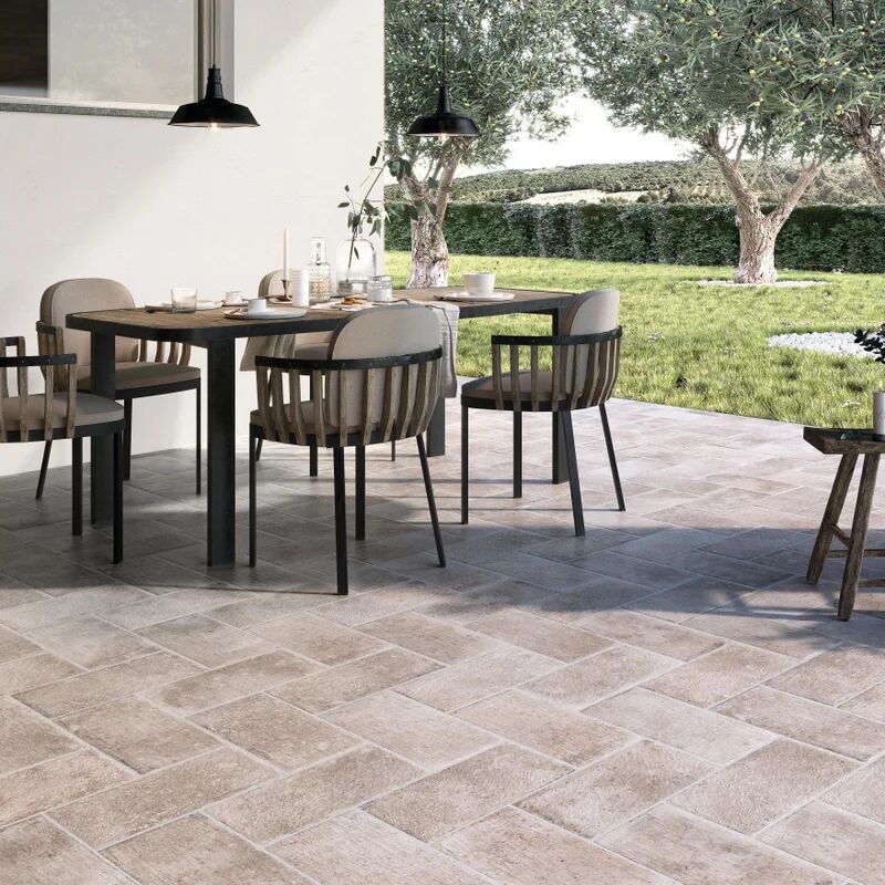 ceramica rondine piastrella da pavimento e rivestimento esterno tuscany in gres porcellanato grigio e beige 20.3 x 40.6 cm, sp 9 mm traffico molto intenso (pei 5/5) r11