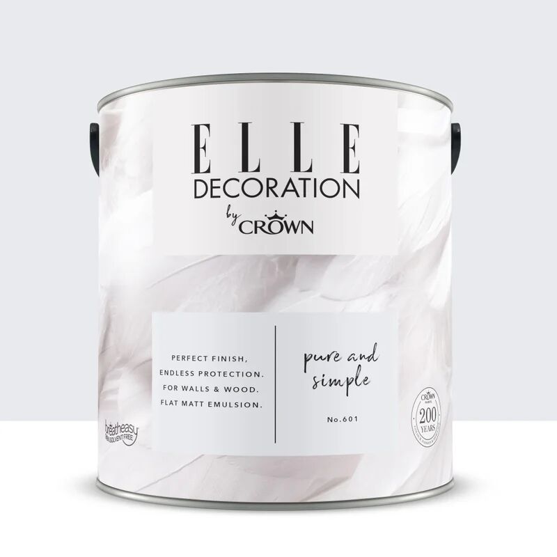 elle decoration pittura per interni super lavabile,  by crown bianco pure & simple 601 opaco, 2.5 l