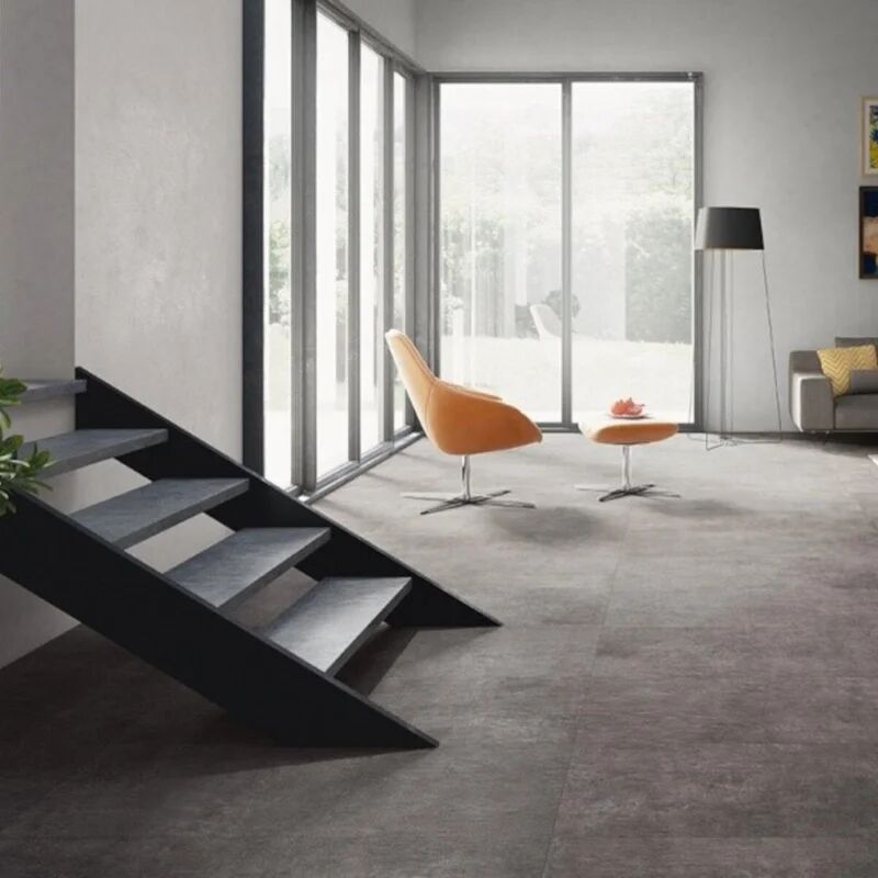 ceramiche master piastrella da pavimento e rivestimento interno ed esterno rettificato concrete in gres porcellanato nero 61.3 x 122.6 cm, sp 9.5 mm traffico intenso (pei 4/5) r10