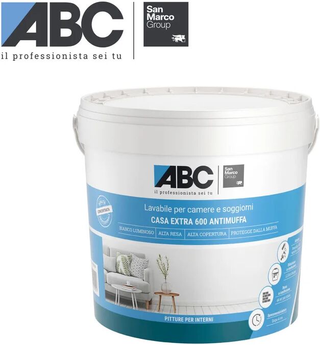 abc pittura per interni lavabile, antimuffa,  casa extra 600 san marco group bianco opaco, 4 l