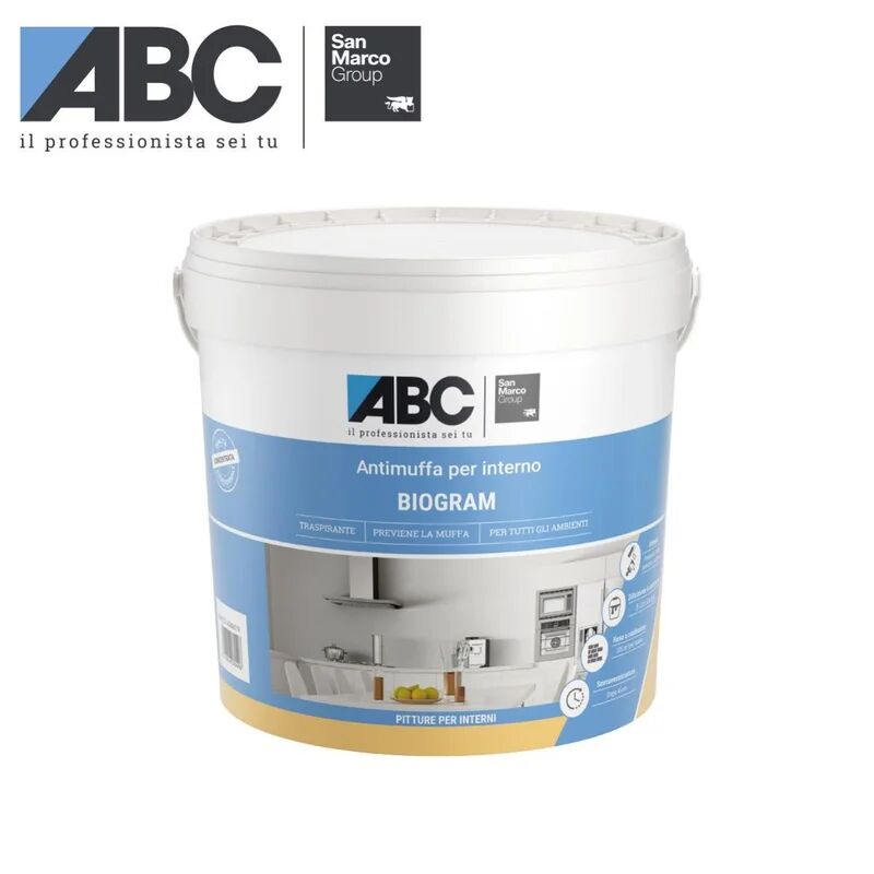 abc pittura per interni antimuffa,  biogram san marco group bianco opaco, 4 l