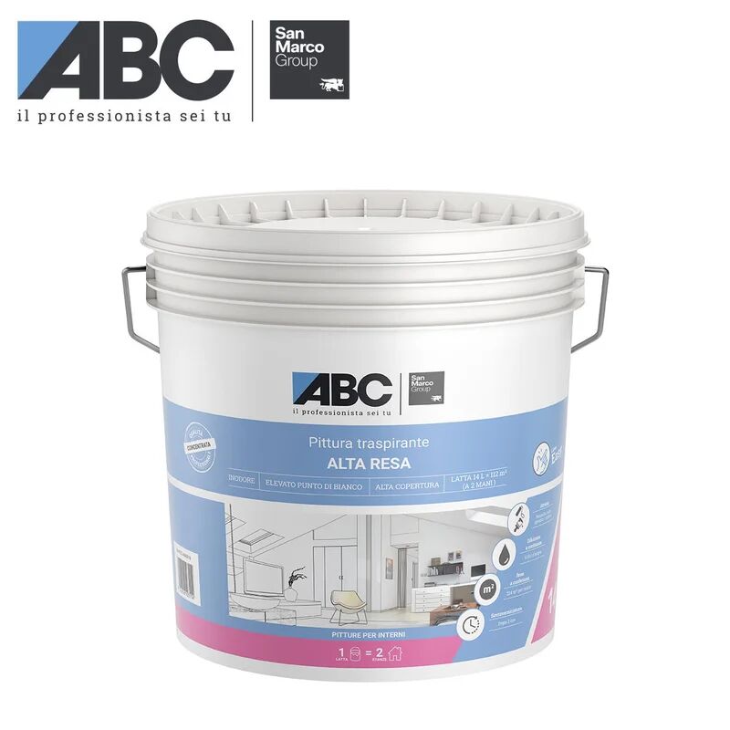 abc pittura per interni traspirante,  alta resa san marco group bianco opaco, 14 l