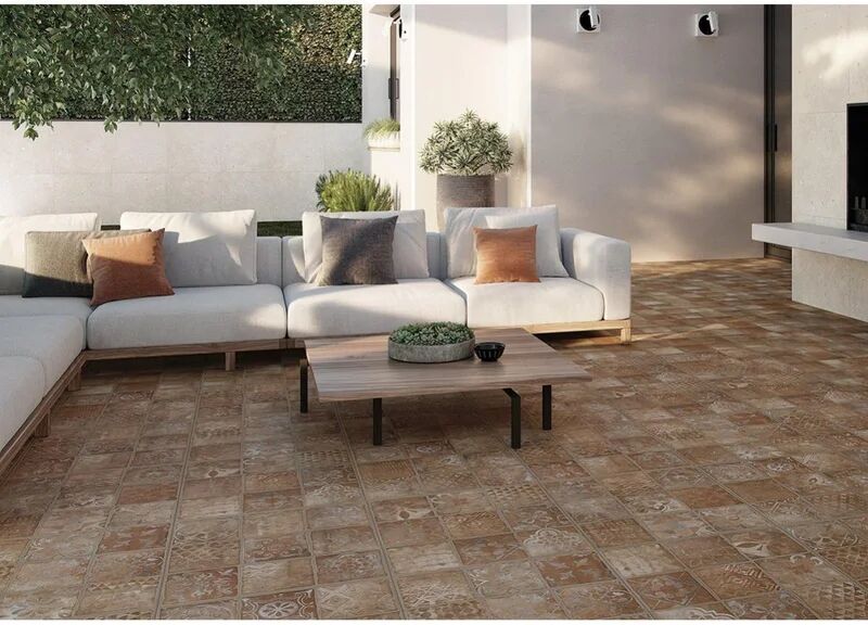 stn ceramica piastrella da pavimento e rivestimento esterno rettificato cotto sq in gres porcellanato 60 x 60 cm, sp 20 mm traffico intenso (pei 4/5) r11