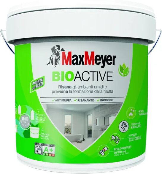 maxmeyer pittura per interni traspirante, antimuffa,  bioactive bianco opaco, 10 l