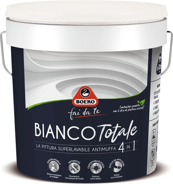 boero fai da te pittura per interni super lavabile, antimuffa,  biancototale bianco opaco, 14 l