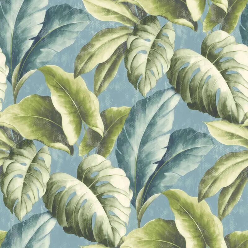 dutch wallcoverings carta da parati foglie tropicali blu e verde