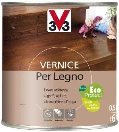 v33 vernice per legno da interno protettivo mobili antigraffi mogano satinato 0,5 l