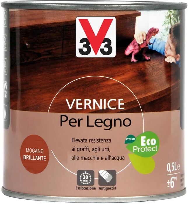 v33 vernice per legno da interno protettivo mobili antigraffi mogano brillante 0,5 l