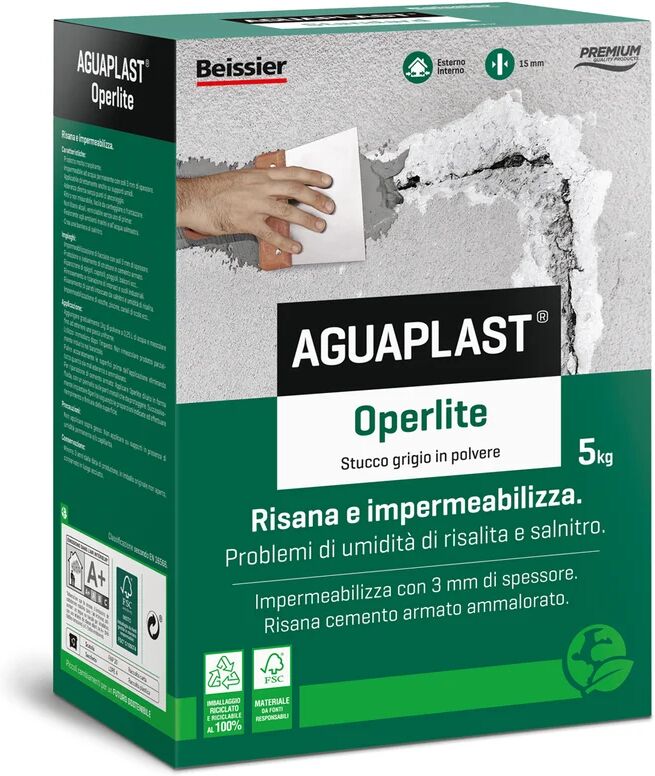 AGUAPLAST Stucco in polvere per esterno  Operlite 5 kg grigio