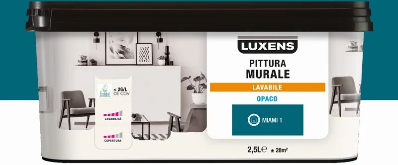 LUXENS Pittura per interni lavabile,  Opaca blu miami 1 opaco, 2.5 L