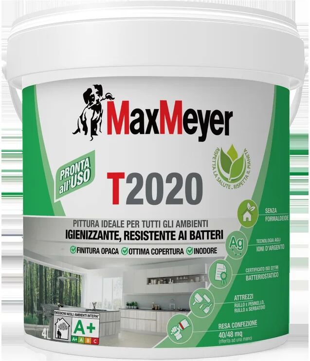 MAXMEYER Pittura per interni traspirante,  T2020 bianco opaco, 4 L