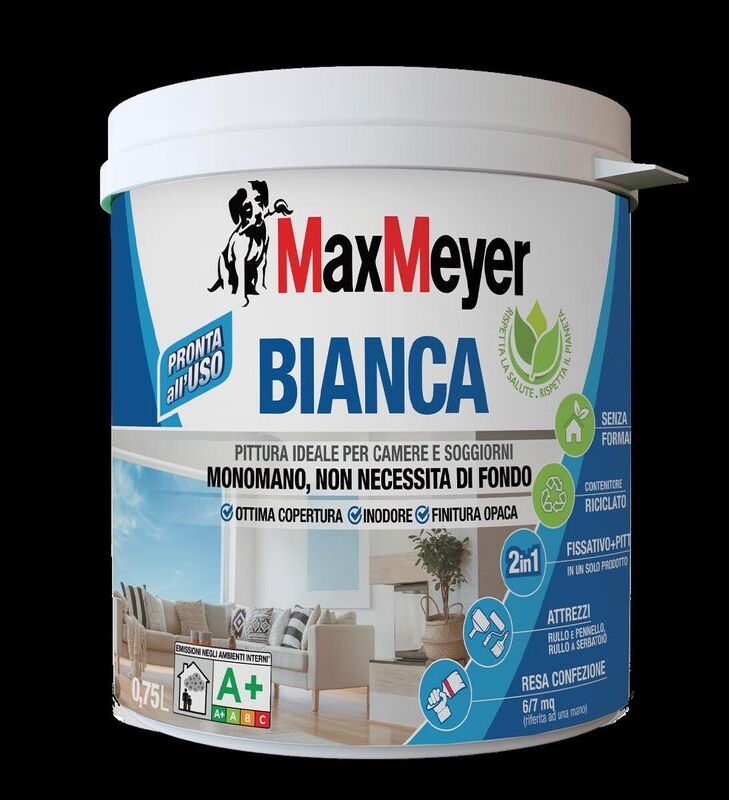 MAXMEYER Pittura per interni lavabile,  La Bianca bianco opaco, 0.75 L