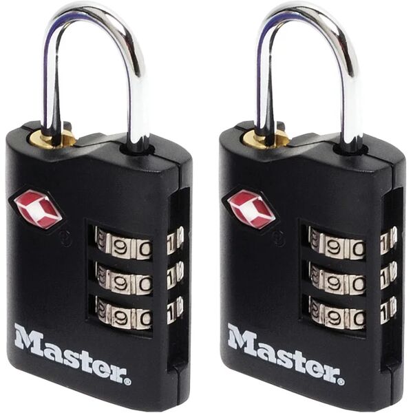 master lock lucchetto con codice  tsa in zinco ansa h 20 x l 14 x Ø 3 mm, 2 pezzi