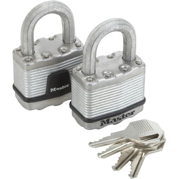 master lock lucchetto con chiave  in acciaio ansa h 38 x l 24 x Ø 10 mm, 2 pezzi