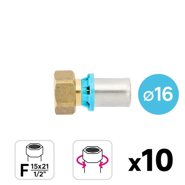 equation set da 10 pezzi raccordo da aggraffare  d.16 in ingresso, impianto idraulico centrale