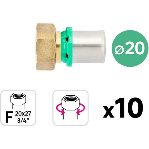 equation set da 10 pezzi raccordo da aggraffare  d.20 in ingresso, impianto idraulico centrale