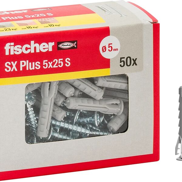 fischer tassello per materiale forato  l 25 mm , Ø 5 mm, 50 pezzi