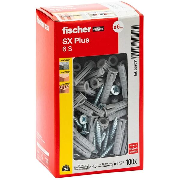 fischer tassello per materiale forato  l 30 mm , Ø 6 mm, 100 pezzi