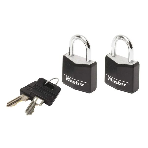 leroy merlin master lock 9120eurtblk confezione da 2 lucchetto a chiave in alluminio rivestito, nero, 2 x 3.4 x 1.4 cm