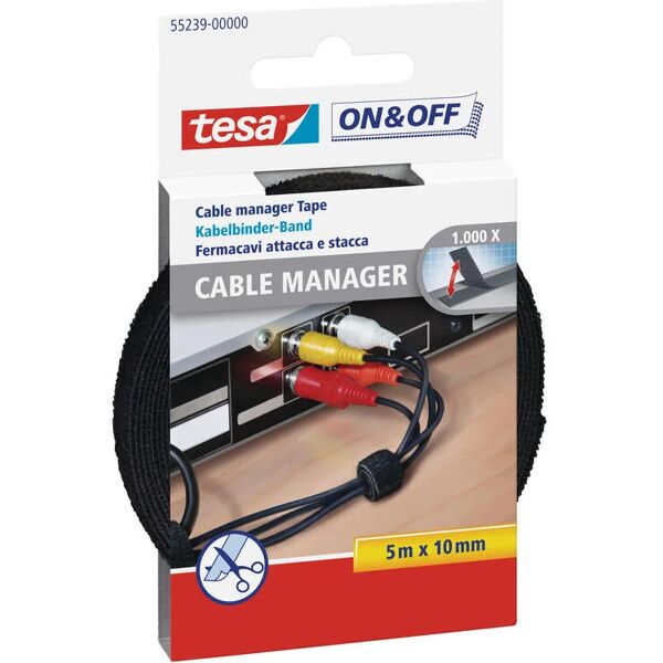 tesa organizer per cavi on/off, 5 m x 10 mm, nero